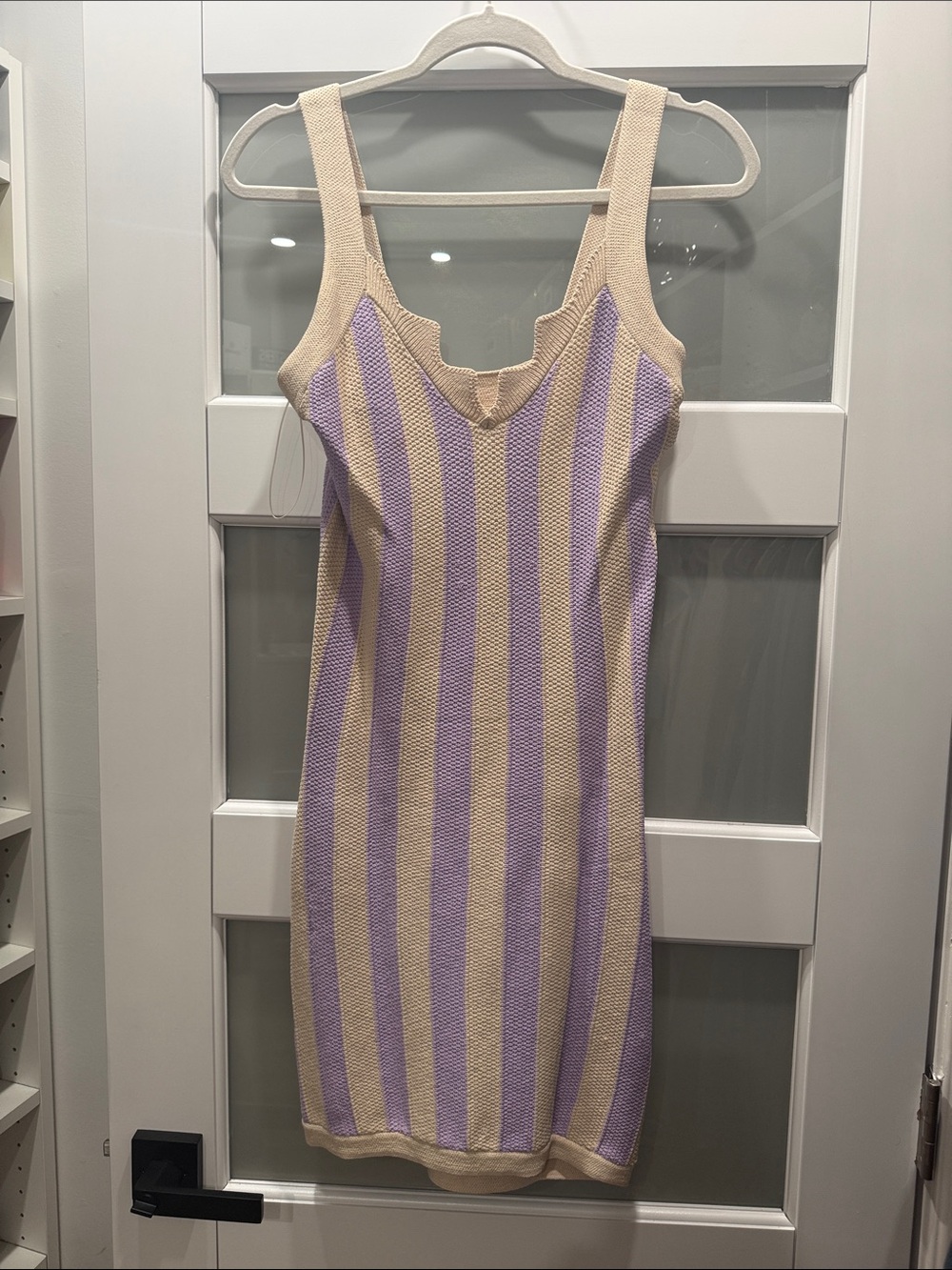 House of Harlow 1960 Lavender and Cream Striped Knit Mini Dress